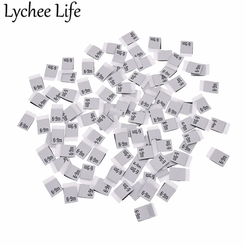 litchi liv 100 stk baby klær størrelse etikett polyester brev trykte etiketter håndlaget diy klær sy stoff tilbehør