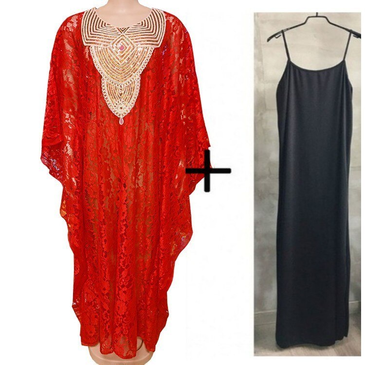 robes africaines pour femmes Dashiki nouvelle africaine soluble dans l'eau dentelle en vrac avec broderie perlée longue robe: 2 piece set12