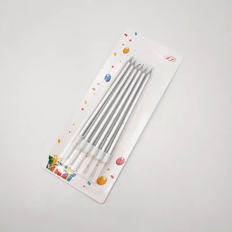 Velas metálicas doradas para pastel, lote de 6 unidades de velas seguras para niños, vela para de cumpleaños, pastel de bodas, suministros para decoración del hogar: Silver