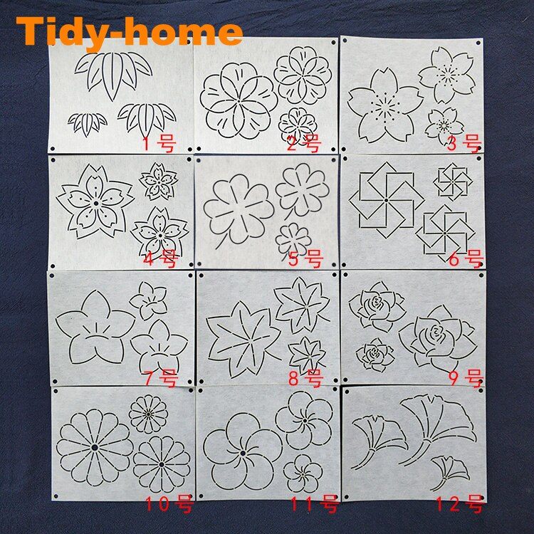 12 stk / sæt blomsterblade mønster sashiko bløde skabeloner sashiko tegning skabelon embboridery skabelon 15*12cm: Default Title