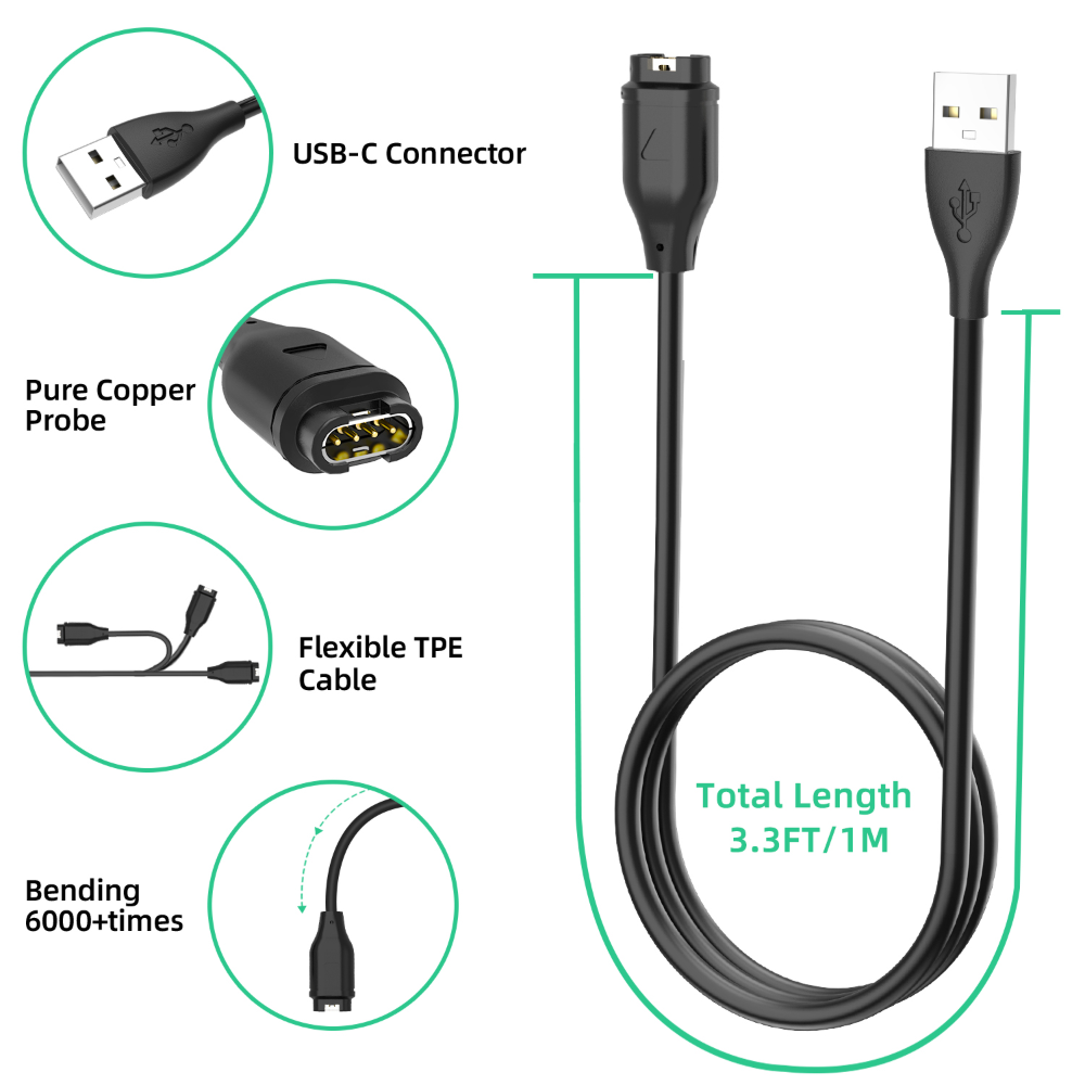 USB Charger Cable for Garmin Fenix 7 6 5 S X,Forerunner 945 45 45S,Vivoactive 5 4 4S 3,Instinct 1 2 2S,Vivomove,Venu Sq 2 2S