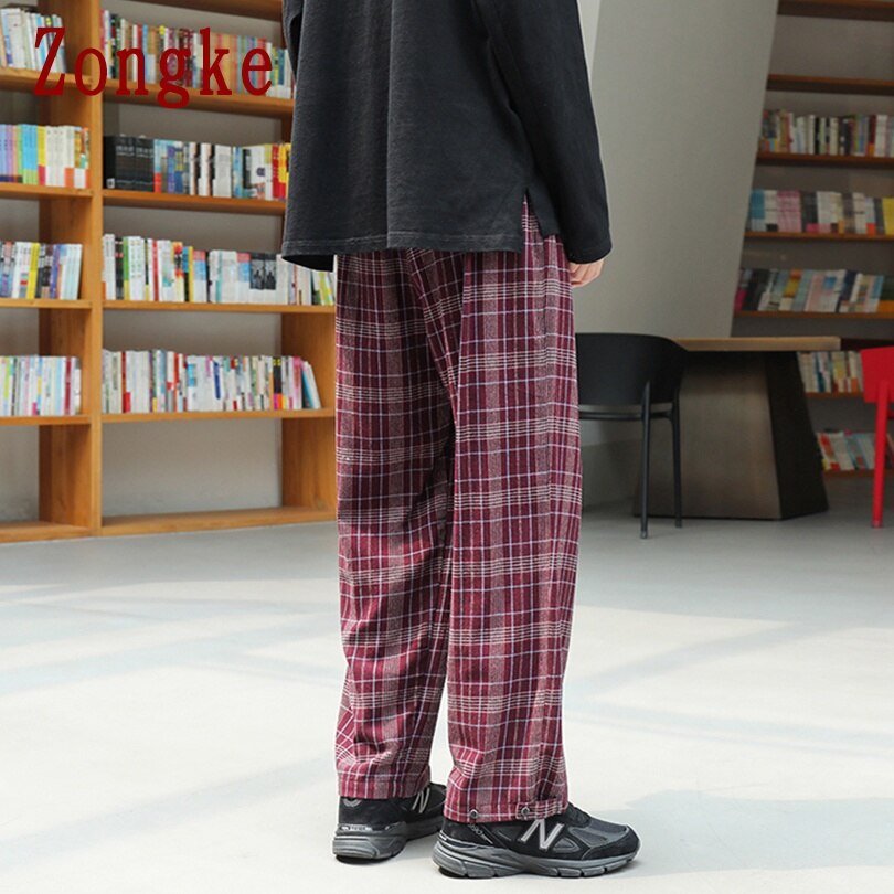 Zongke herrebukser i et bur streetwear røde plaidbukser herretøj joggers herrebukser harajuku bukser m -3xl efterår