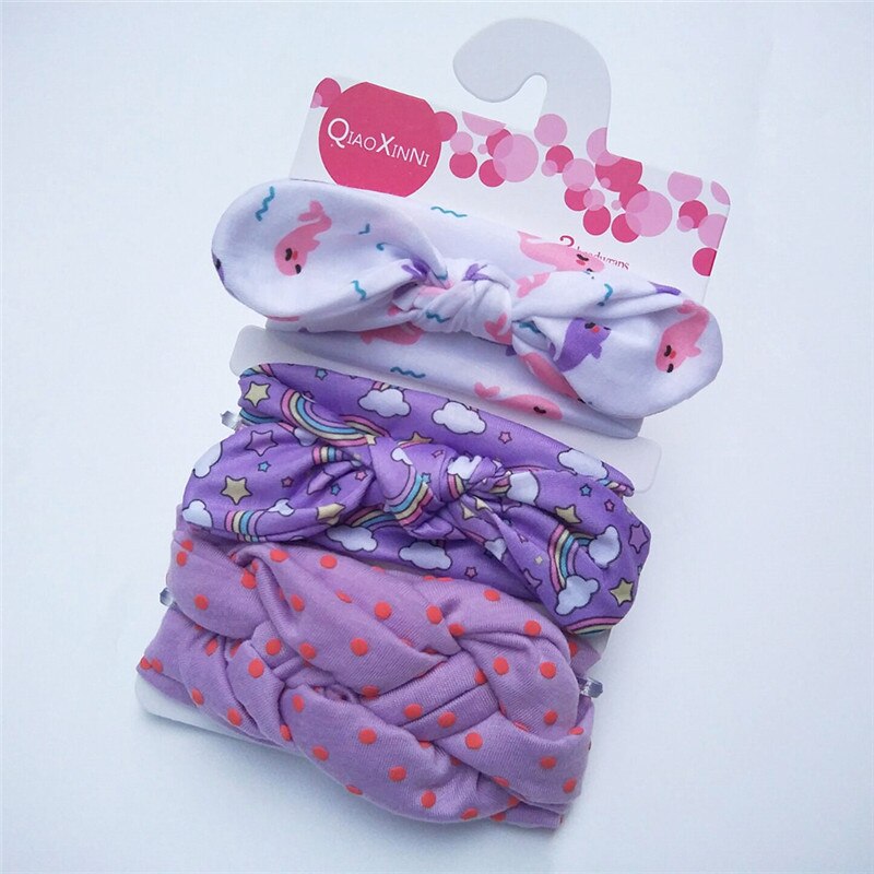 impostato 3 Accessori Capelli Bambina - fascia turbante Orecchie Coniglio Fiocco - Cotone Floreale Elastico: R11T