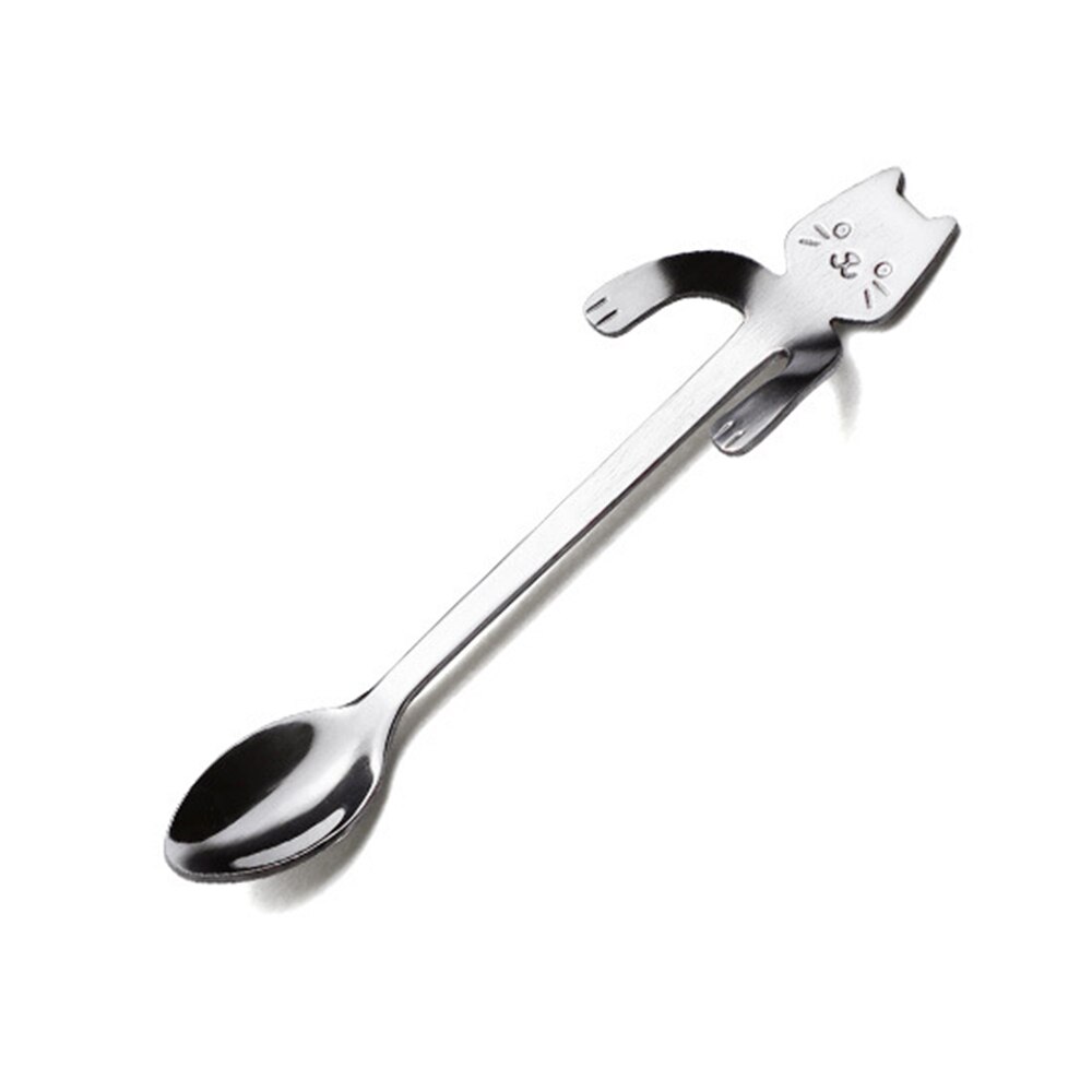 Small Mini 304 Stainless Steel Cute Cat Teaspoons Cartoon Spoons Ice Cream Dessert Spoon Long Handle Coffee&Tea Spoon: D