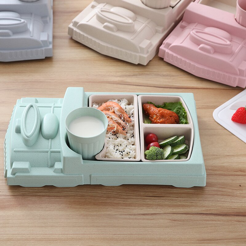Bandeja creativa con forma de tren de bebé de fibra de bambú, bandeja de platos con dibujos animados resistente a golpes, bonita caja de almuerzo, tazón de arroz para niños