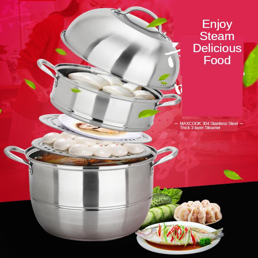 Premium 3 Tier Stainless Steel Steamer Set Steam Pot Pan Saucepan Kitchenware