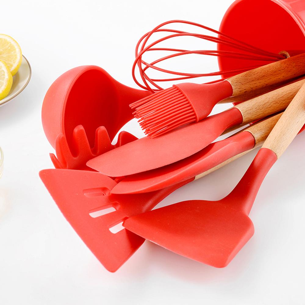 Wood Silicone Cooking Cake Utensils Natural Wood Handle Cooking Tools Turner Tongs Spoon Spatula Bakeware Kitchen Tools