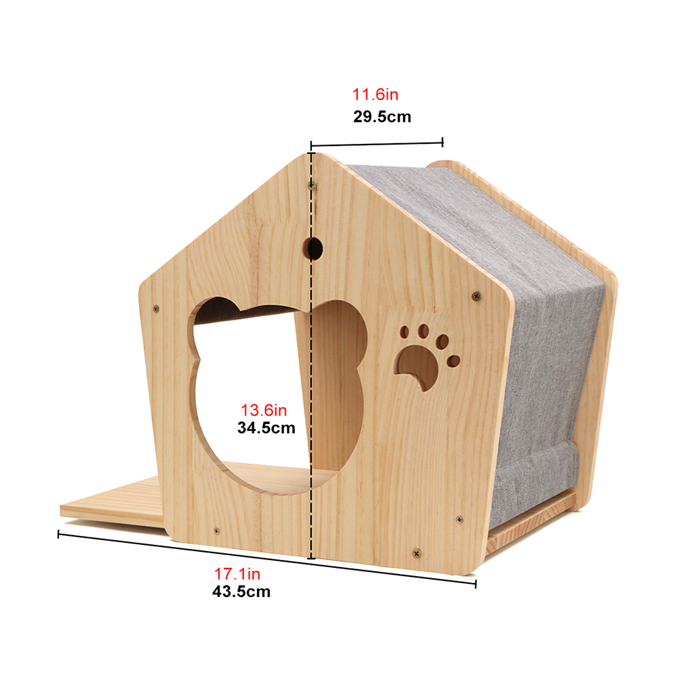 Wandgemonteerde Krabpaal Houten Planken Krabpalen Klimmen Kat Zitstokken Hangmat met Stappen en Ladder Houten Huisdier Meubels: Rood
