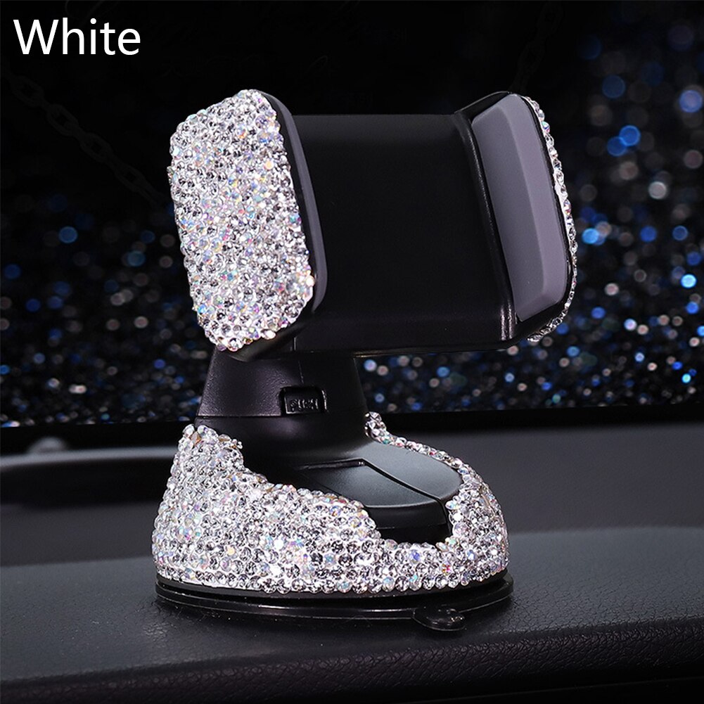 Support de téléphone universel pour voiture, décoration diamant en cristal, support de téléphone portable non magnétique pour iphone xs max xiaomi: Blanc