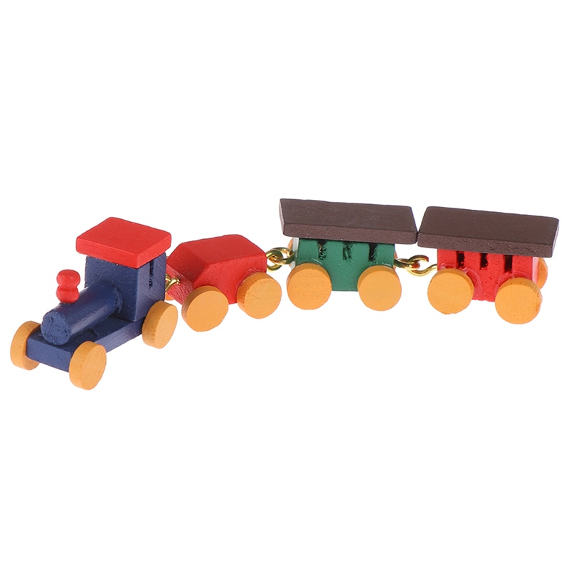 1:12 Poppenhuis Spelen Poppenhuis Decor Actieve Speelgoed Miniatuur Leuke Geschilderd Houten Trein Set Locomotief Compartiment Rijtuigen Speelgoed