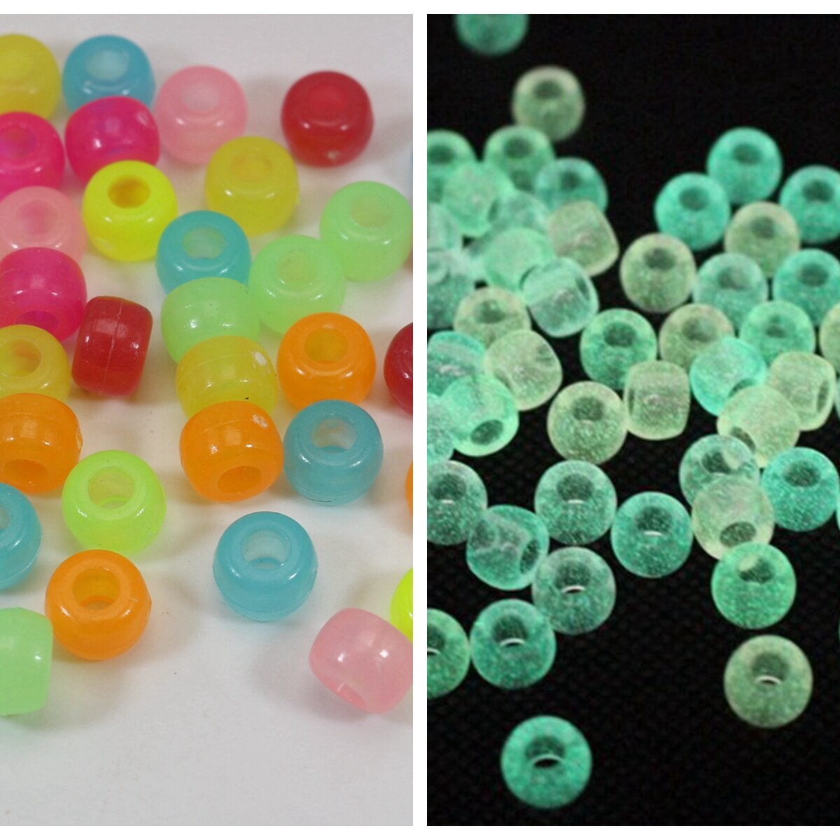 200 Mixed Color Acrylic Barrel Pony Beads 9X6mm Various Style Kids Craft Kandi: NO 54 Luminous