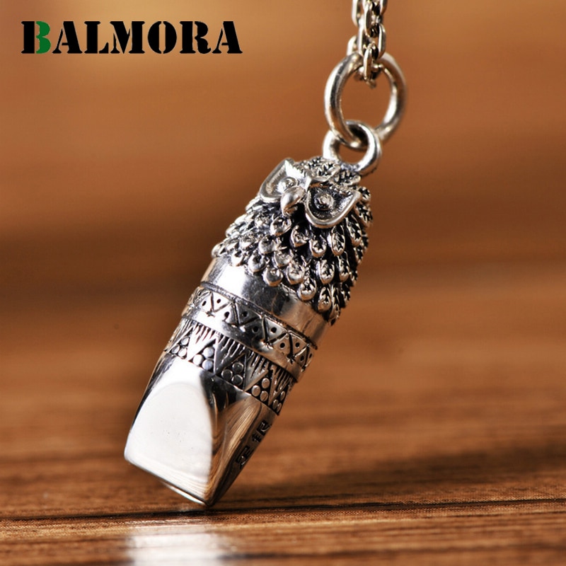 BALMORA Original 925 Real Sterling Silver Lifelike Owel Pendant for Women Men Blowable Whistle Charm Jewelry NO Chain