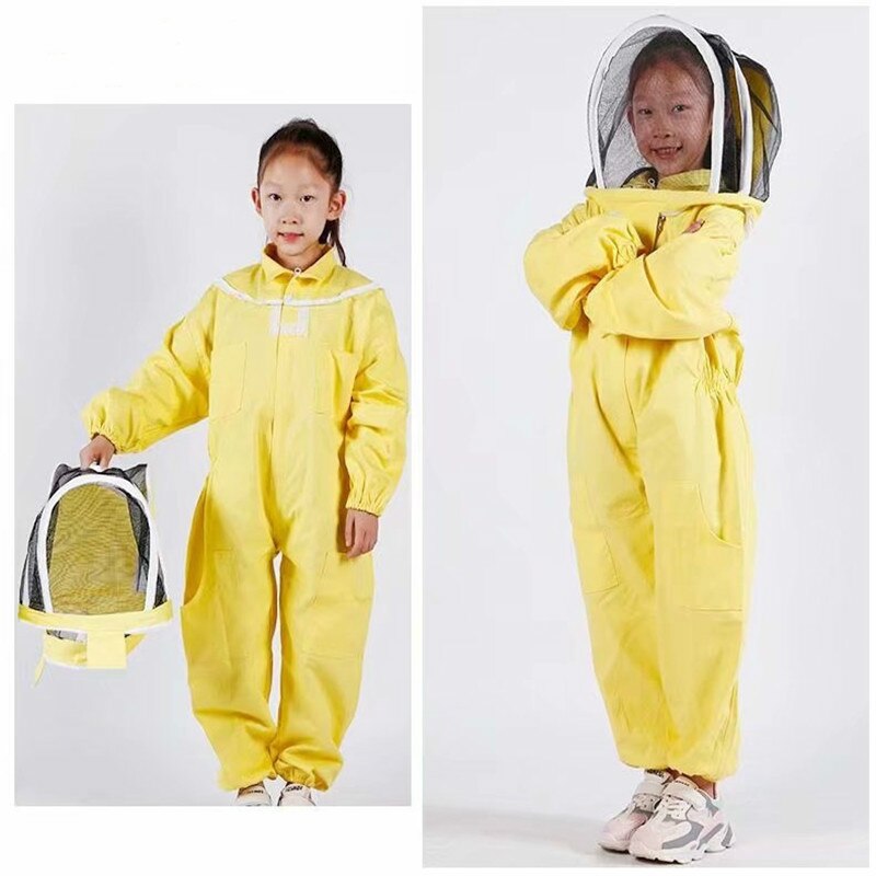 1PCS Yellow Cotton Jumpsuit Children's Bee-proof Suit Space Suit Anti-bee Cap Beekeeping Tools