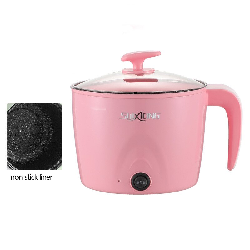 Electric Cooker 1.8L Electric Multicooker 220V Household Pot for 1-2 People Rice Cooker Single/Double Layer Non-stick Pan: Pink pot / EU