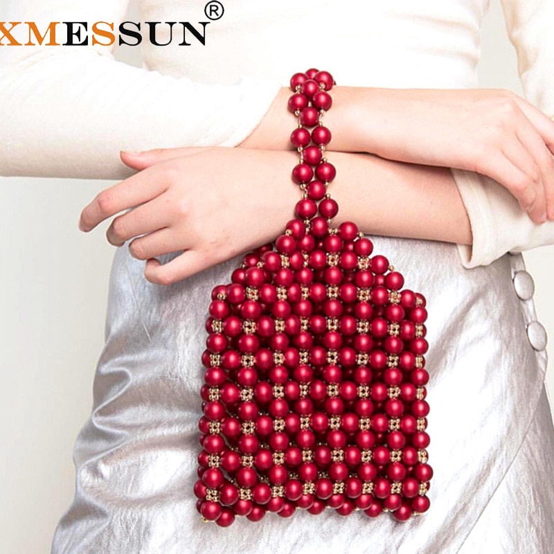 XMESSUN Pearls Bag Beading Box Totes Bag Women Party Handbag Summer Luxury Brand Red White F18