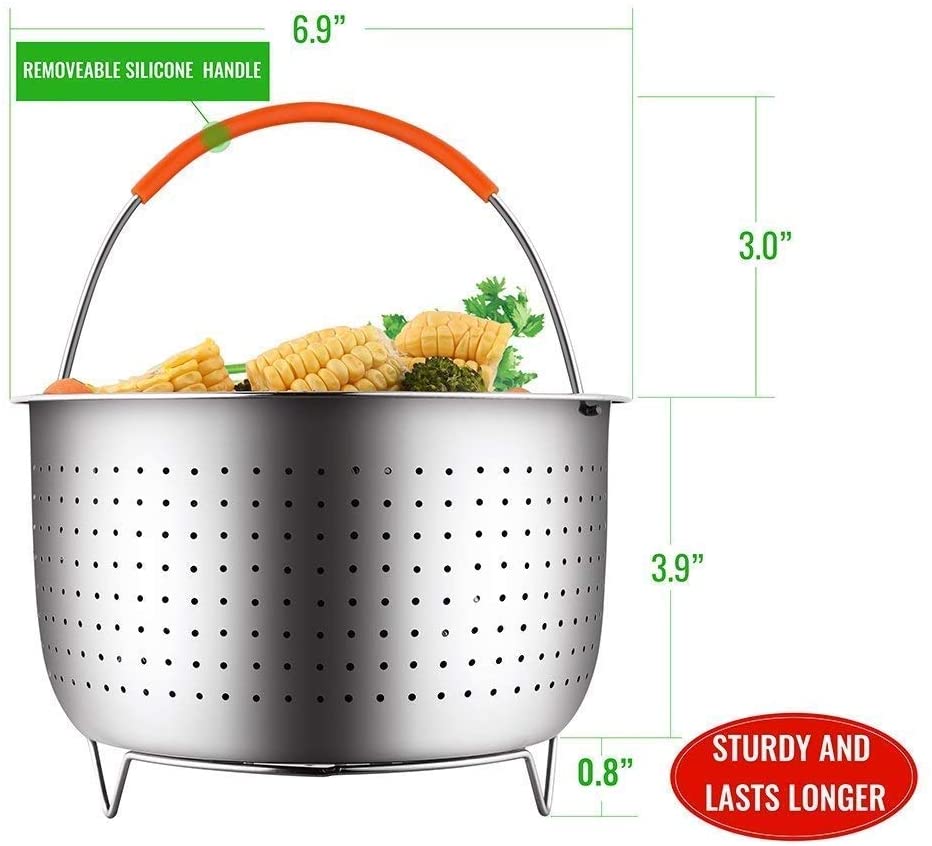 Canasta de vapor para cocinar arroz de acero inoxidable 304, 3/6/8 Quart, olla a presión, vaporizador, cesta multiusos para limpiar frutas: 3QT