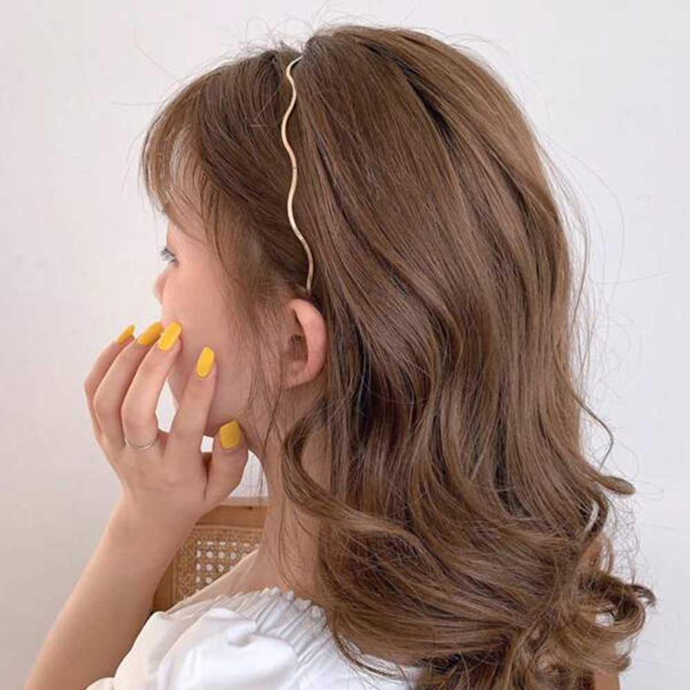 Diademas onduladas de Metal dorado simples para mujer coreana, diadema doblada, aro geométrico fino para la cabeza, tocado para niñas, peinado