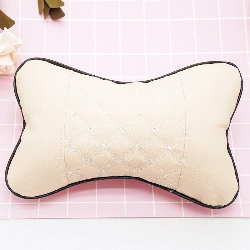 Universele auto nekkussens van pvc leer, ademend mesh, auto neksteun, hoofdsteunkussen, kussen, auto-interieuraccessoires: Beige