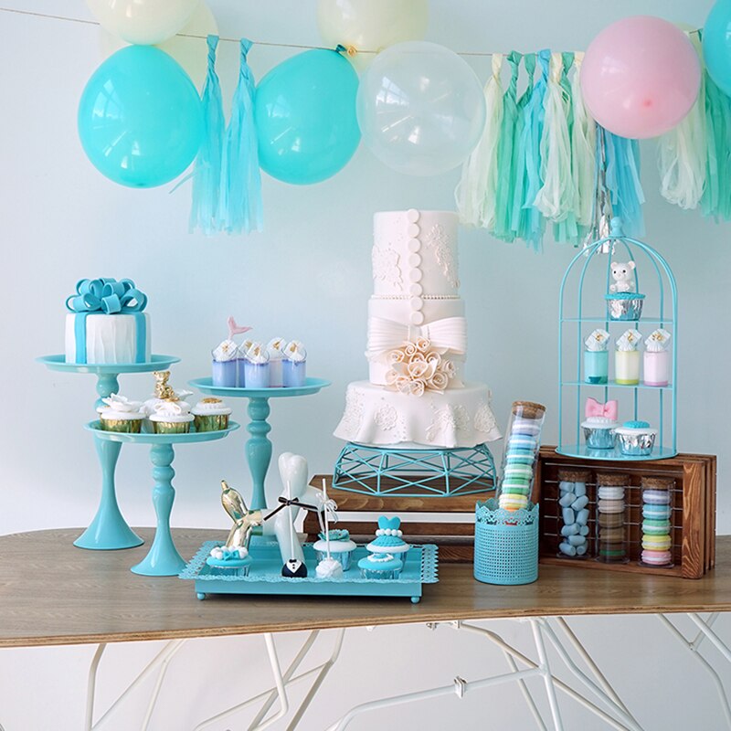 Sweetgo baby blue kagestander cupcake bakke kageværktøj boligdekoration dessertbord dekoration fest leverandører 3 etagers fuglebur
