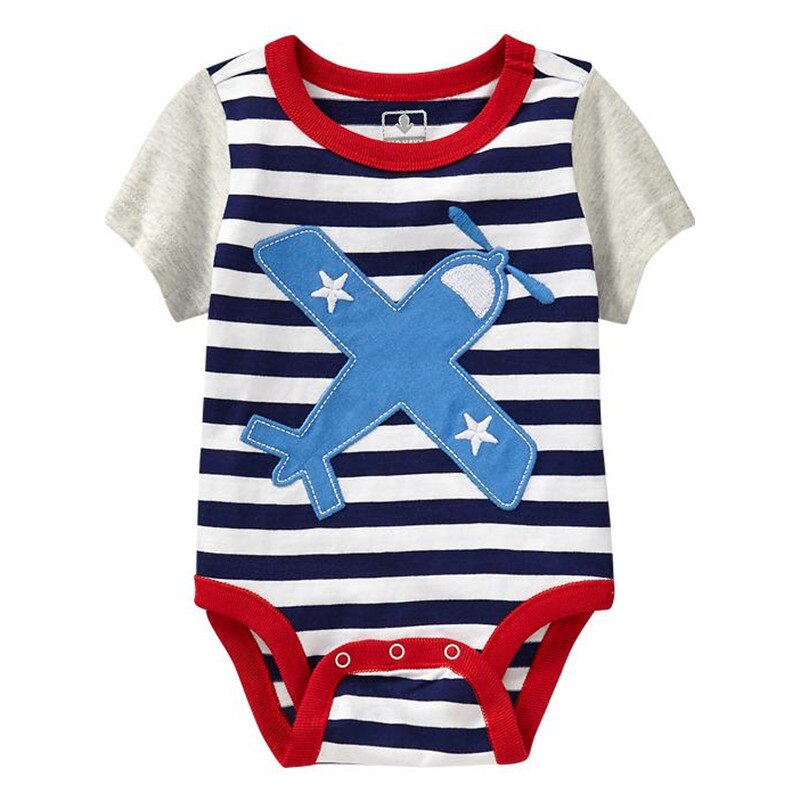 Plane Baby Boys Clothes Bodysuit Summer Short Sleeve Bebe Clothing Sewn Stripe Newborn Clothes Body for Toddler Jumpsuit: 9M