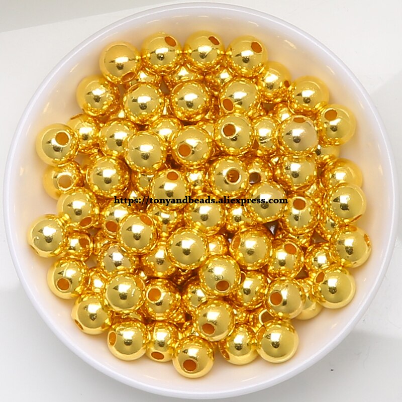 Smooth Gold Plt Abs Acryl Ronde Spacer Kralen 4 6 8 10 12 Mm Pick Maat Voor Sieraden maken