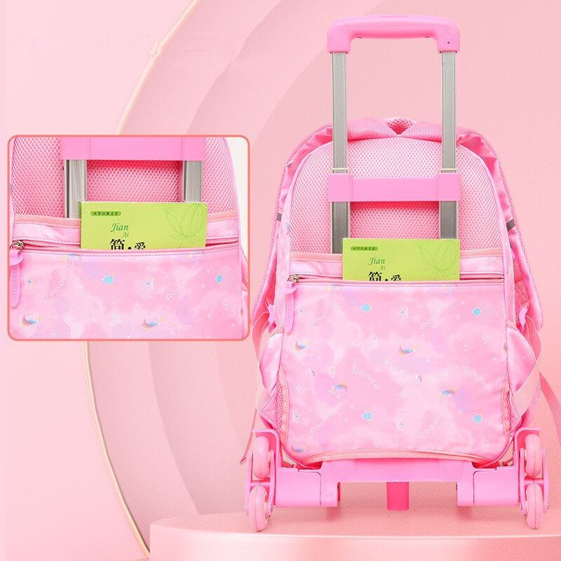 Orthopädischer schulranzen für freundlicher mit rollen, wasserdichter Rucksack für grundschüler, reiserucksack für Teenager-mädchen, Wagen-schulranzen