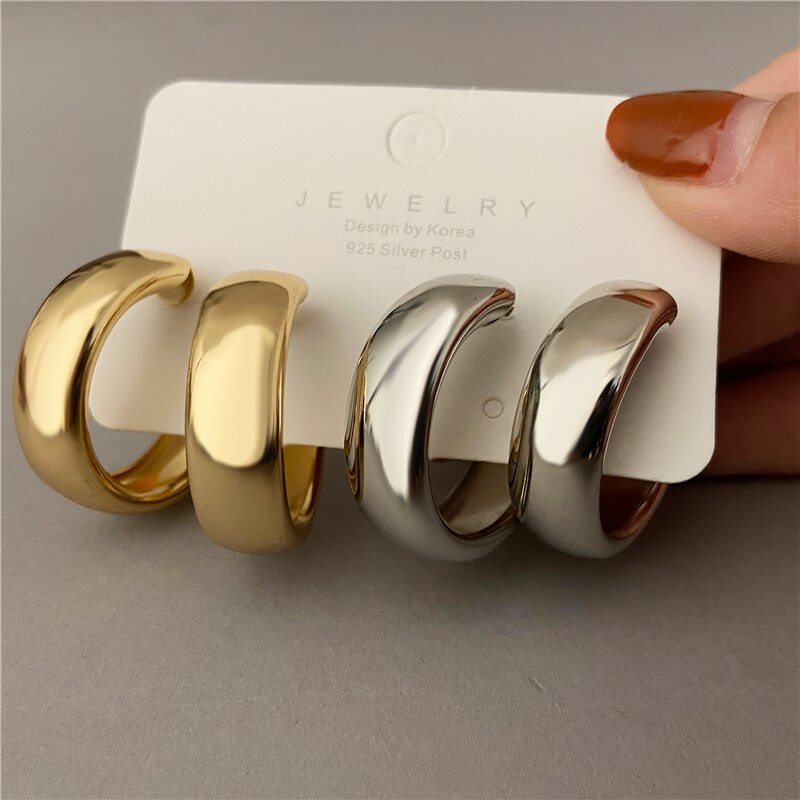 17Km Trendy Eenvoudige Zilveren Kleur Hoepel Oorbellen Voor Vrouwen Girl Gold Cirkel Ronde Minimalistische Oorbellen Party Sieraden: 2 pairs