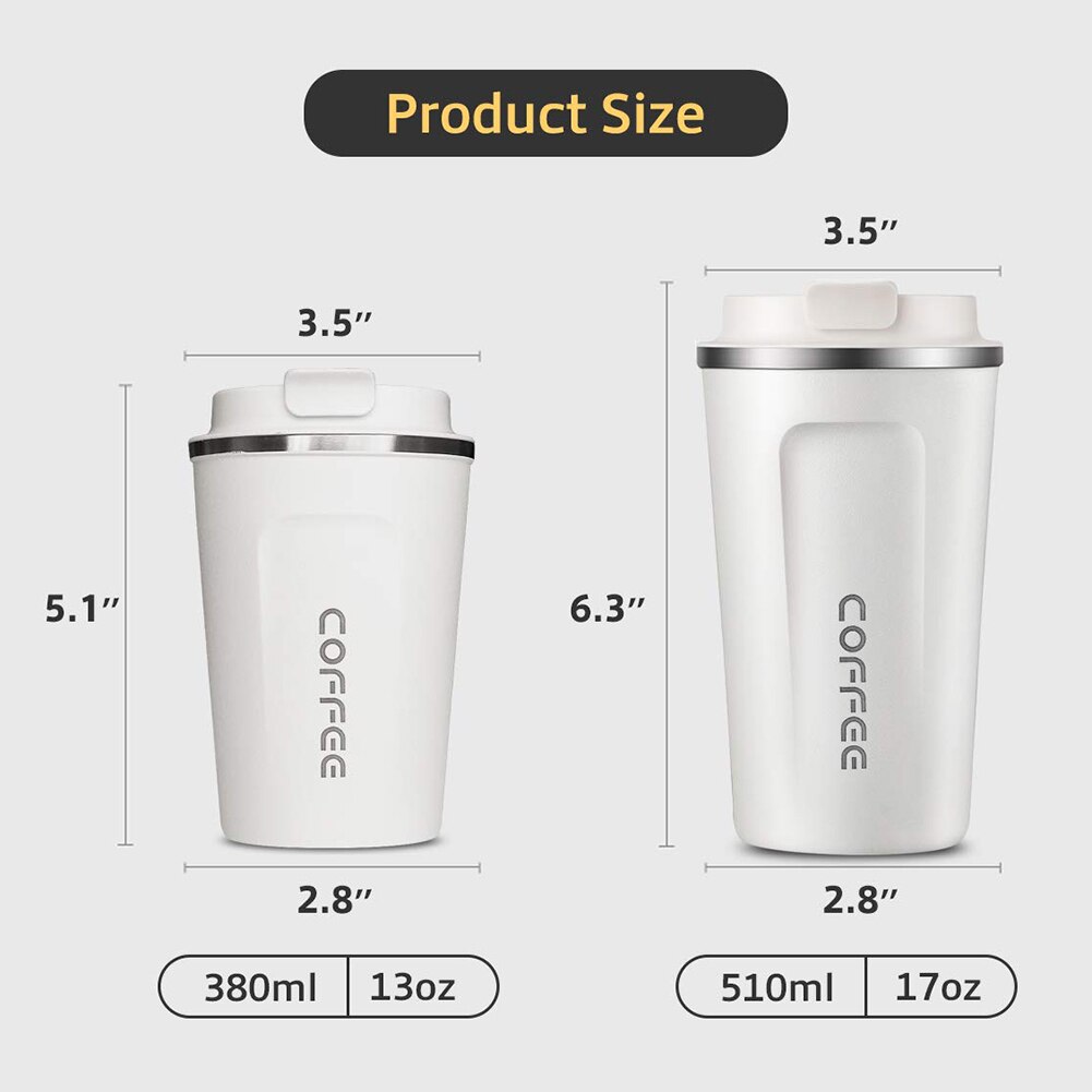 Termo de acero inoxidable para preservación del calor, taza de café al vacío, taza de leche, termos de vacío para el hogar y la Oficina, con tapa, 380/510ML