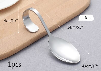 Stainless steel Salad spoon set Curved Handle Dinner Serving Soup Salad Spoon Public Dinnerware Cutlery Kitchen Buffet Tools: 1pcs B Spoon