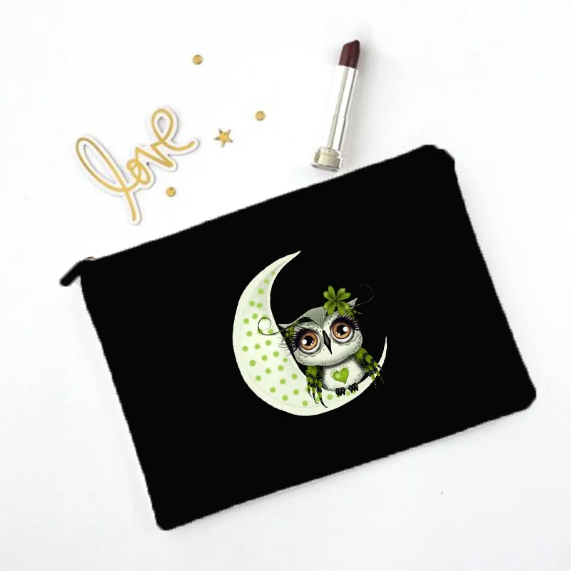 Sac de maquillage imprimé hibou de dessin animé, nécessaire de voyage, pochette de rangement de toilette pour femmes, sacs à cosmétiques en toile à fermeture éclair, meilleur: Bleu