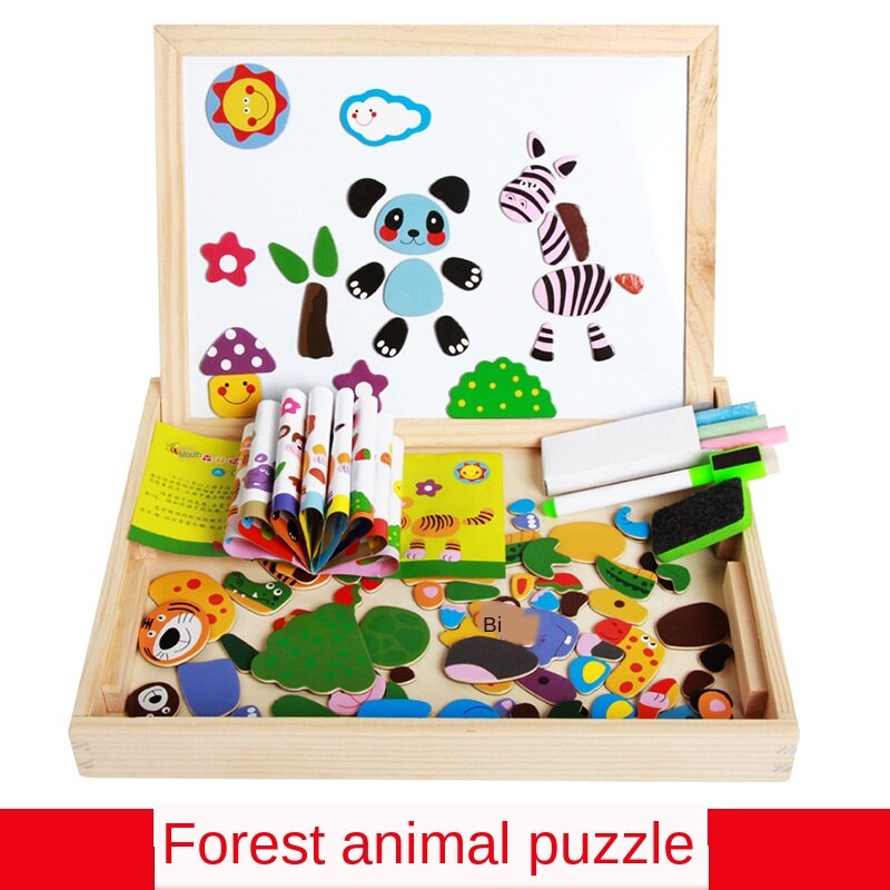 Kids Educational Learning Toy Wooden Magnetic Puzzle Toys for Children Jigsaw Animals/Circus Drawing Board with Box: C