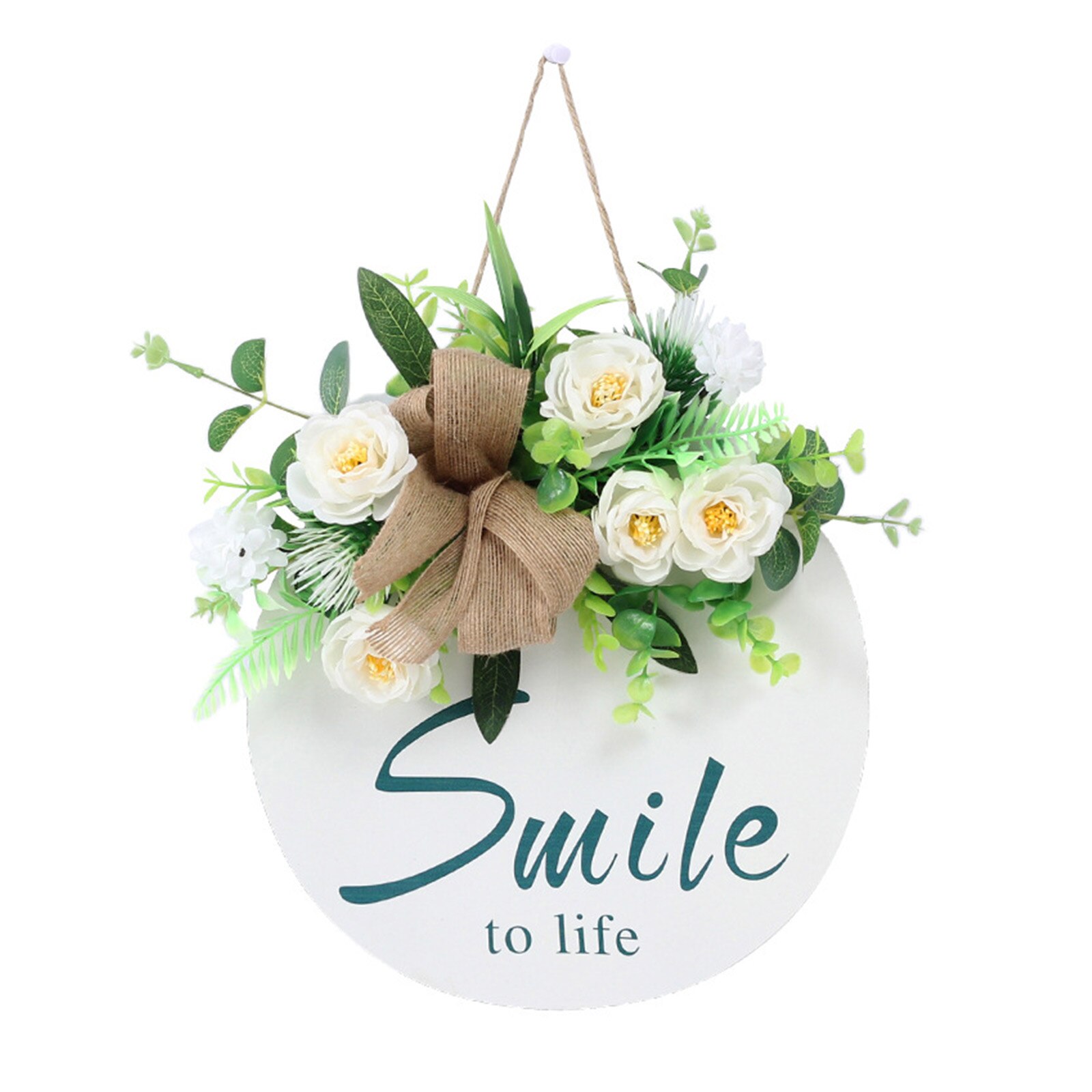 Spring Sunflower Wreath Wall Hanging Welcome Sign Wooden Signs Excellent Material Front Door Decoration Artificial Flower: White