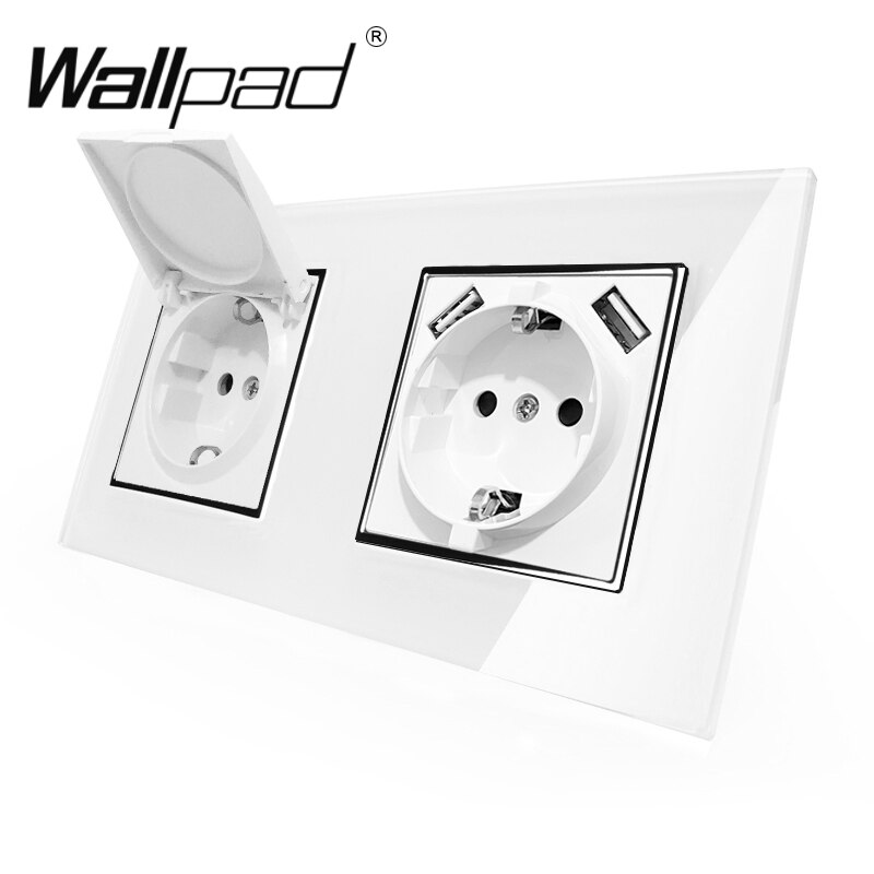 1 Gang Switch and EU Schuko Power Socket with Double USB Charging Ports 5.1DC 2.1A For EU Round Box Wallpad 156*86mm: Cap Socket USB