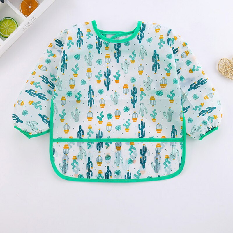 Cartoon Baby Bibs Kids Toddler Long Sleeve Apron Waterproof Art Smock Infant Boy Girl Feeding Bib With Pocket: green