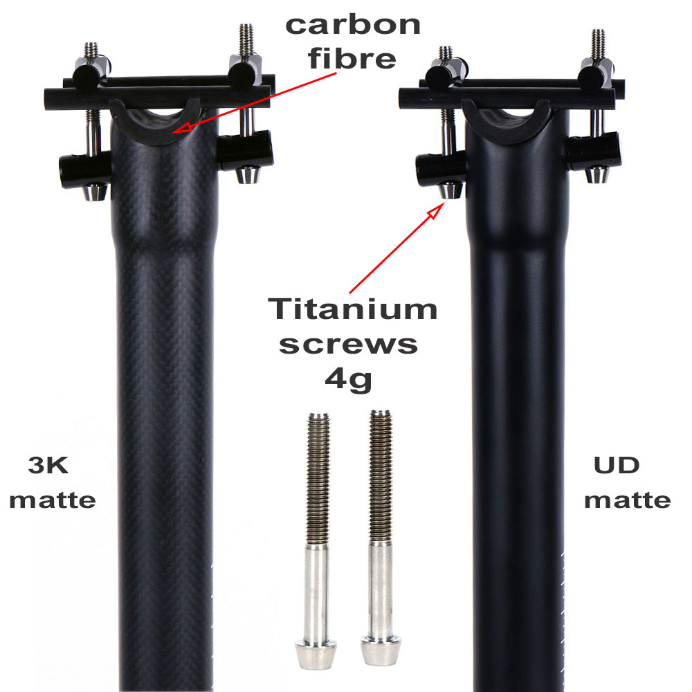 Ulterlight titanium schroef mat zwarte carbon zadelpen mtb/racefiets zadelpen 27.2/30.8/31.6mm 300/350/400mm