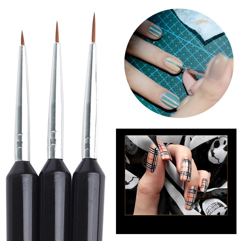 3 Pcs Diy Borstels Voor Modellering Voor Nagels Tekening Lijn Kristal Franse Zwarte Borstel Voor Manicure Gereedschap