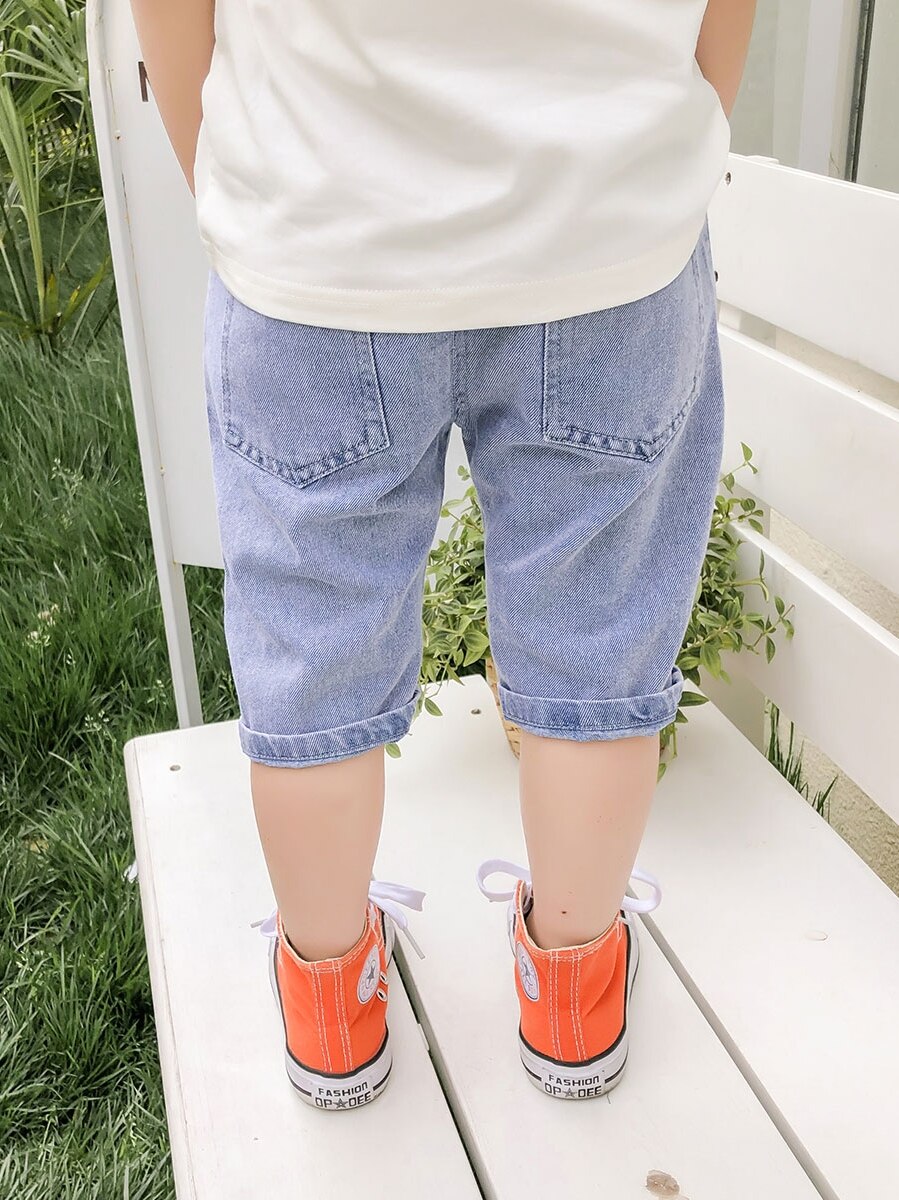 Pantaloncillos vaqueros para verano de los niños pantalones vaqueros cortos niños bebé elástico cortos carta pantalones cortos niños pantalones vaquero cortos 2-6Year
