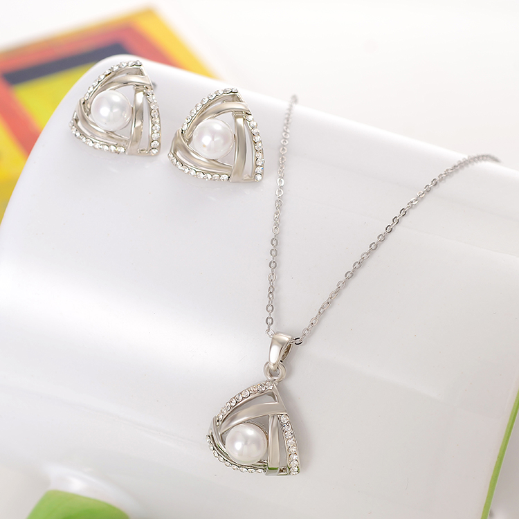 Hesiod-Conjunto de collar y pendientes de perlas de imitación de copo de nieve blanco, collar de cristal austriaco, conjuntos de joyería para mujer: F307