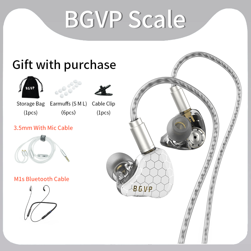 BGVP skala 2DD w uchu Monitor słuchawki 6D efekty dźwiękowe gamingowy zestaw słuchawkowy HiFi słuchawki przewodowe bas Stereo słuchawka słuchawki douszne: Srebrny