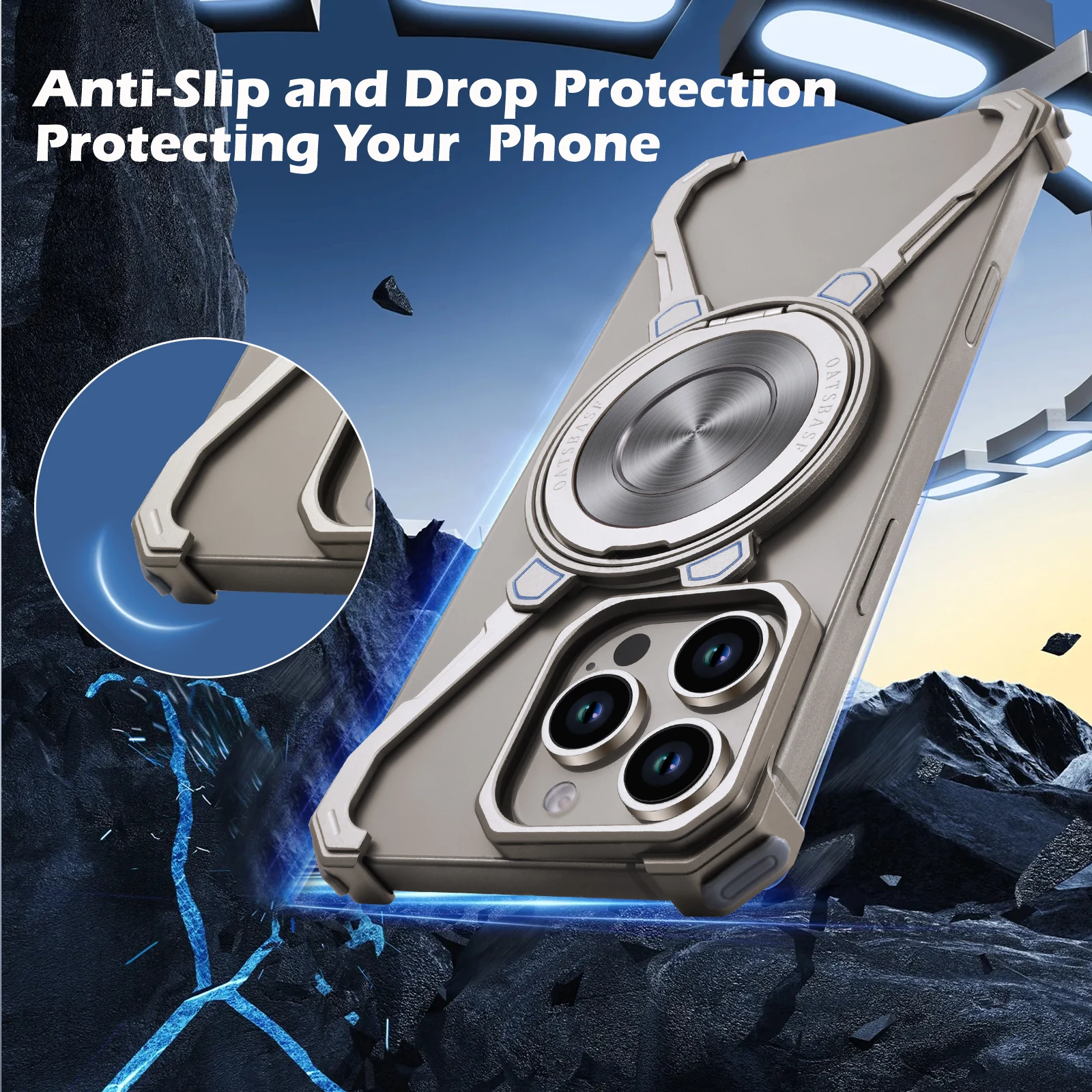 Oatsbasf X forme étui sans cadre pour iPhone 16 15 14 13 Pro Max avec anneau support lunette moins métal antichoc pare-chocs couverture de téléphone