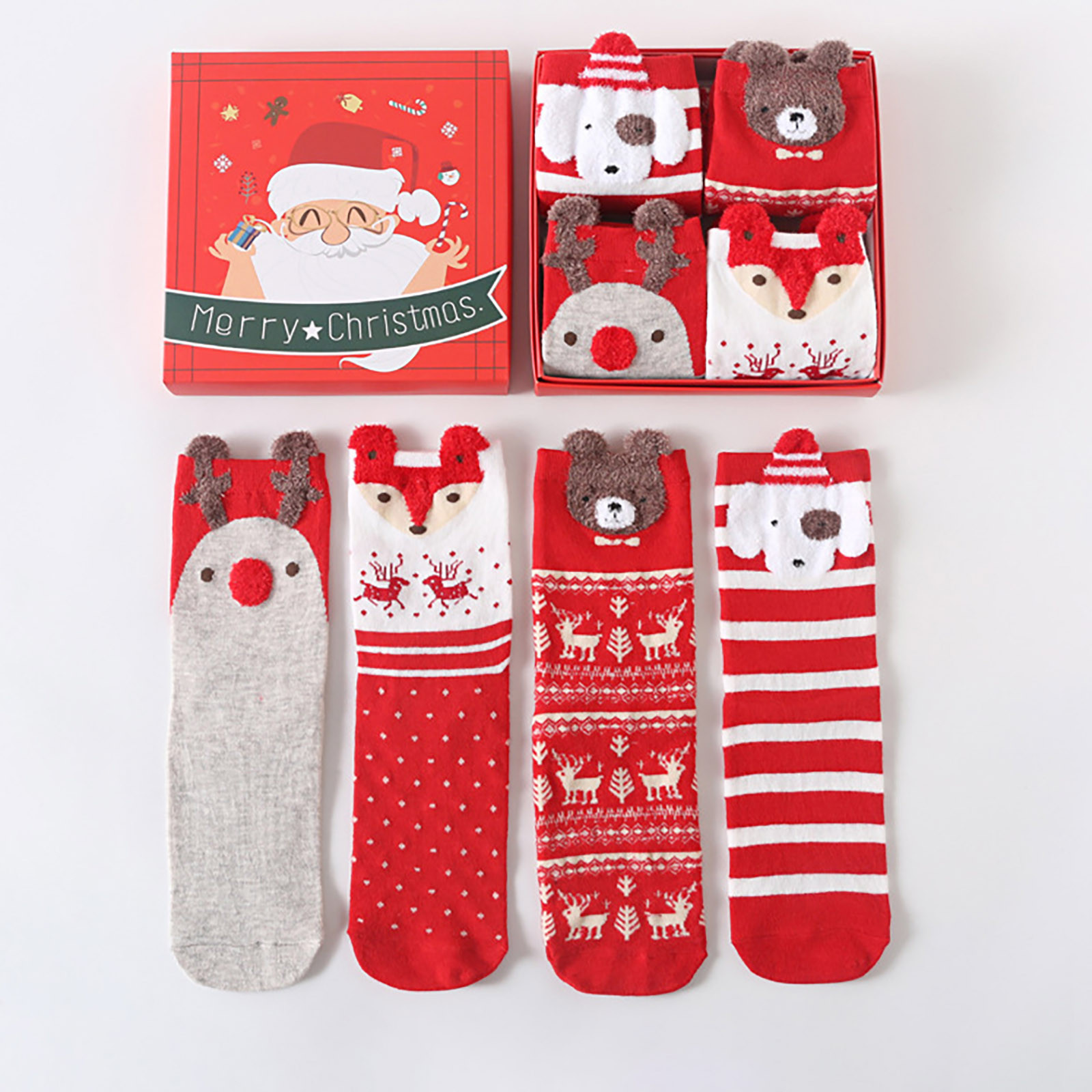 4 Paires Chaussettes Noël - Coton Femme Mi-mollet - Cartoon Décoratif - Hiver Festif
