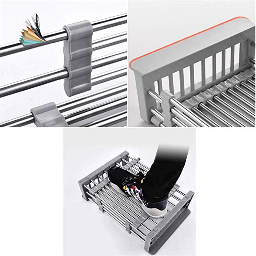 Stainless Steel Adjustable Telescopic Kitchen Over Sink Dish Drying Rack Insert Storage Organizer Fruit Vegetable Tray Drainer