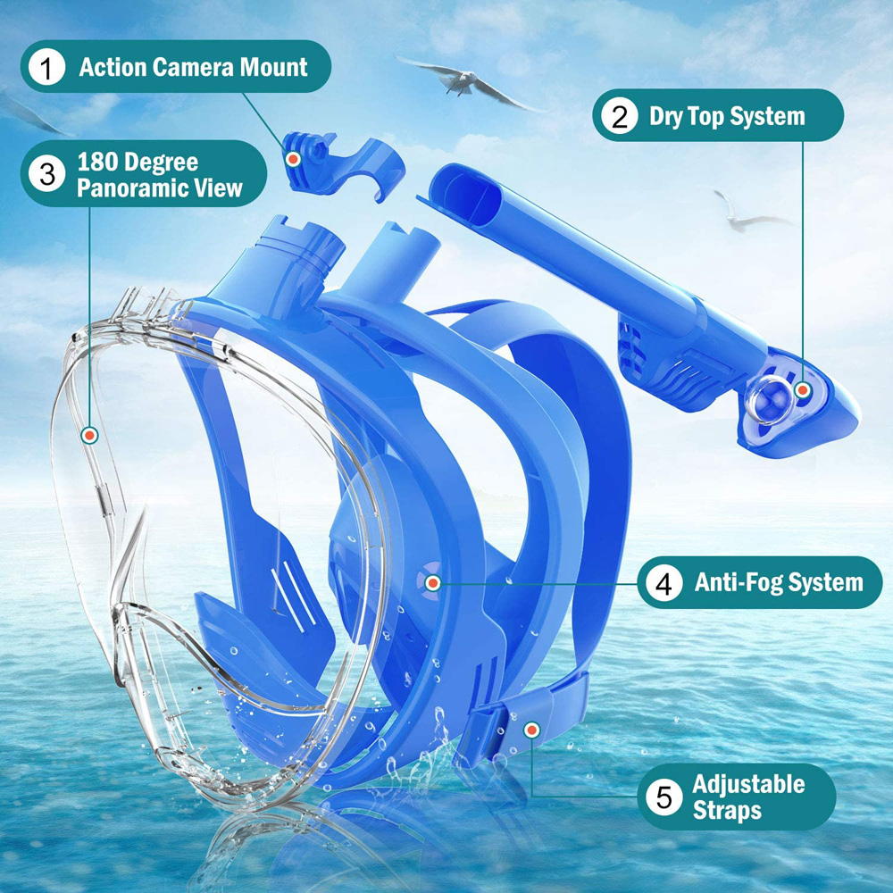Volledige Gezicht Snorkel Masker Met Afneembare Camera Mount, snorkelen Zwemmen Duiken Masker Wide View Anti-Fog Anti-Lek Voor Volwassen Kinderen