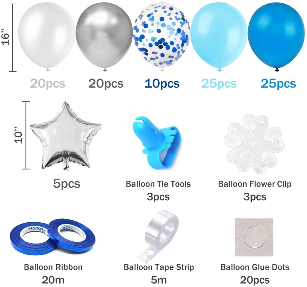 Decoración de de cumpleaños cartel de feliz cumpleaños azul, globo, cortina de flecos, mantel de aluminio, confeti de estrellas, globos con 10