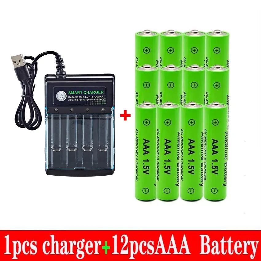 100 % neue AAA-Batterie, 3000 mAh, wiederaufladbarer Akku, AAA 1,5 V, 3000 mAh, wiederaufladbar, neue Alcalinas Drummey + Ladegerät: Blau