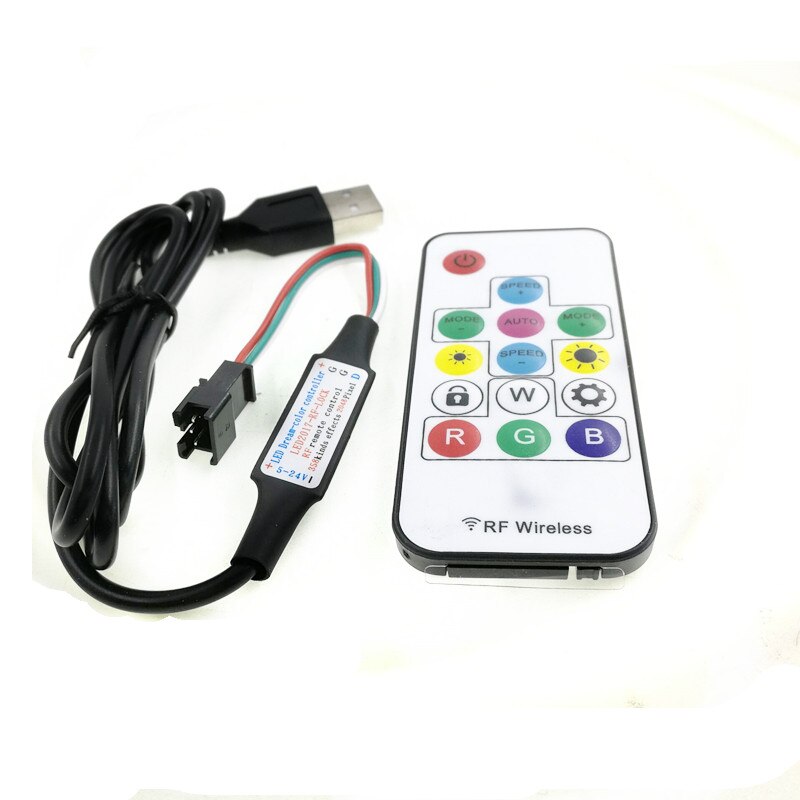 Ws2812 ws2812b ledet kontroller mørkere 5v rf trådløs fjernkontroll 3 pin jack usb utgang til  ws2812 ws2812b sjåfør rgb ledet stripe