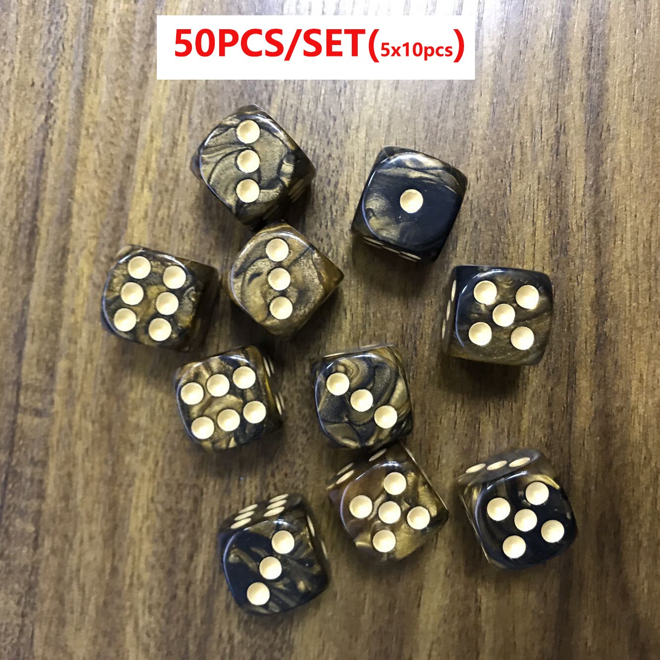 Juego de dados acrílicos poliédricos de 6 caras, 25/50/100 piezas, dados de esquina redonda de 16mm con Pips dorados para juegos de mesa, enseñanza de matemáticas: BGlOD