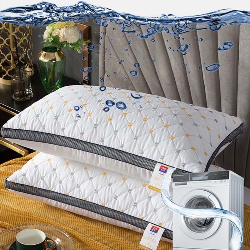 Oreiller de lit en duvet de plumes, pour dormir, hôtel, blanc, housse en coton, respirant, doux pour la peau, pour le cou, lavable en Machine, 1 pièce