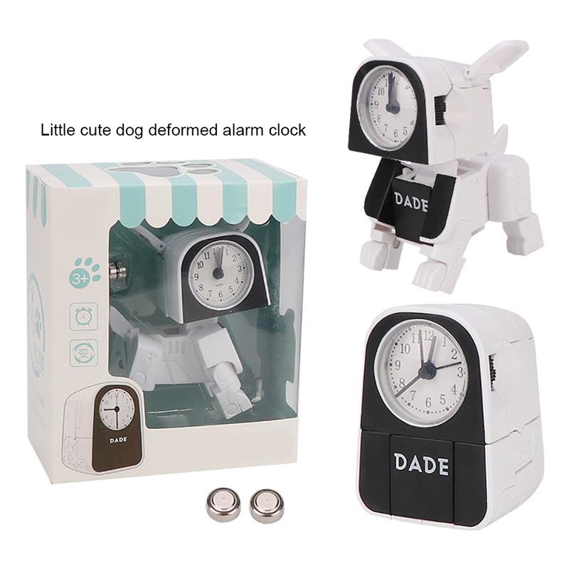 Netter Junge freundlicher Wecker Karikatur Roboter Hund Schreibtisch Uhr Lustige reversibel Spielzeug Schlafzimmer aufwachen hoch Uhr Reise Schreibtisch Nadel uhren: Weiß