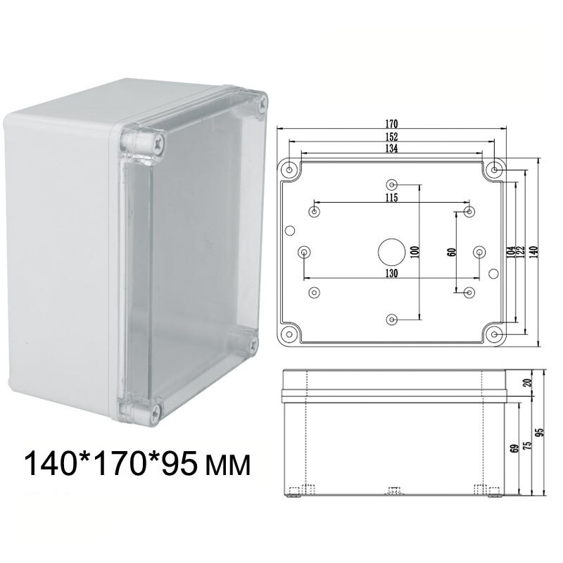 Waterproof Plastic Junction Box Transparent Cover Enclosure Electronic Instrument Housing Case Outdoor Project Distribution Box: 170x140x95mm